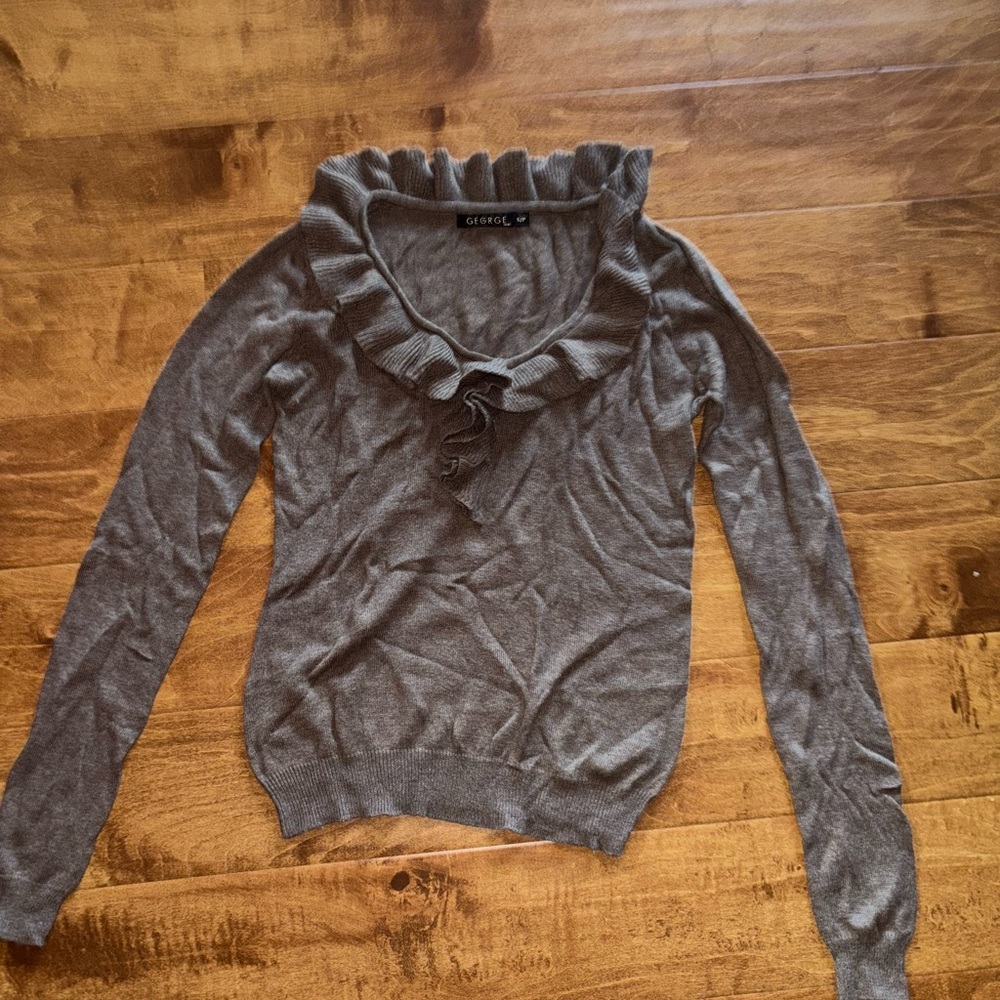 Vintage George Taupe Knit Top with Ruffle Detail